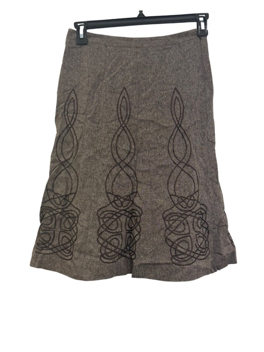 Ann Taylor Loft Brown Wool Blend Skirt With Black Embroidery Size 0